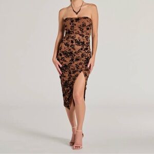Windsor Strapless Brown and Black Floral Dress